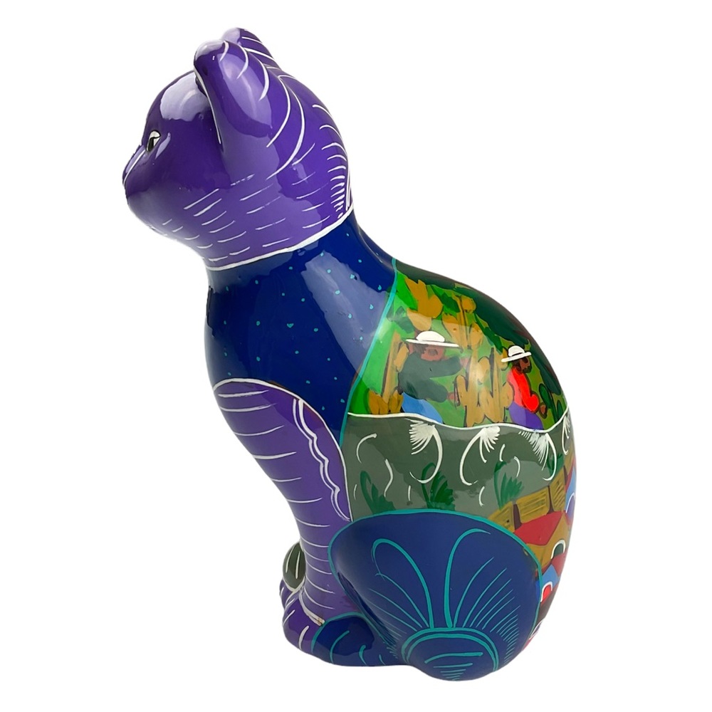 Talavera Cat Figurine Mexican Clay Pottery